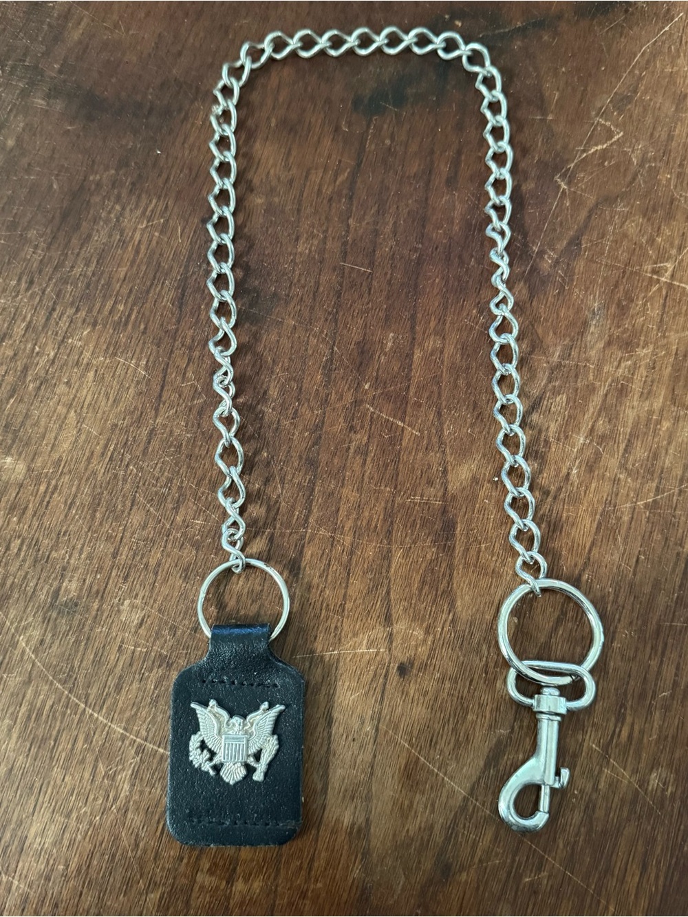 Vintage Biker Dog Tag Chain Black & Silver Tone Great Seal of the USA Emblem